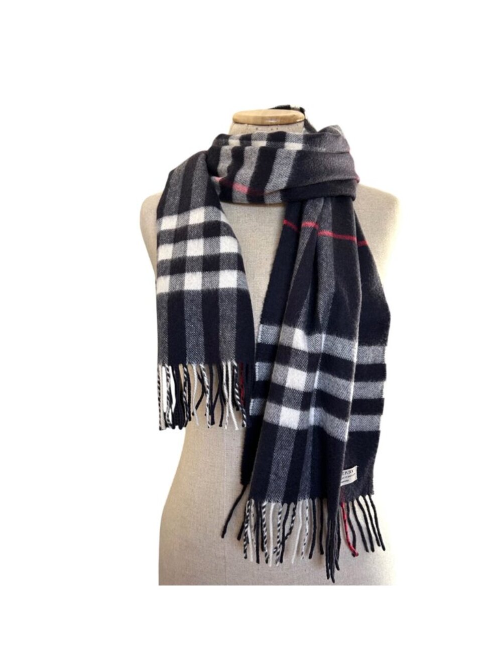 Burberry Black 100% Cashmere Checkered Scarf With Fringe Made In Scotland - Picture 6 of 7